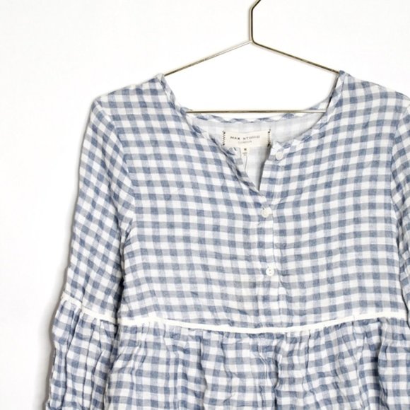 Max Studio Gingham Empire Waist Babydoll Top - Picture 3 of 6